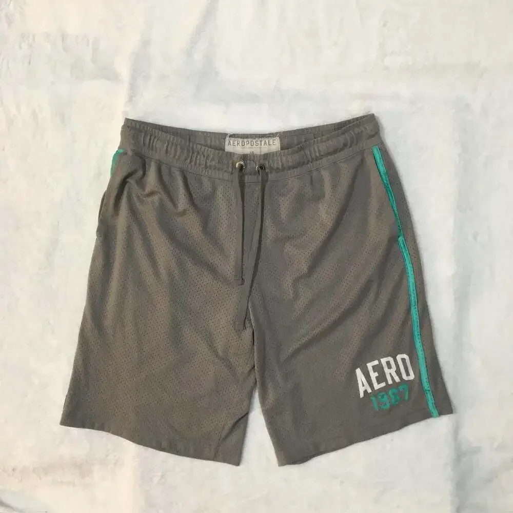 Aeropostale Aero 1987 Mesh Athletic Shorts Gray Large